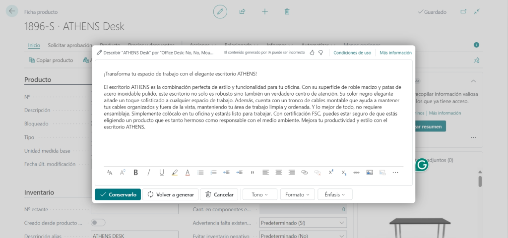 borrador texto de marketing dynamics 365 business central
