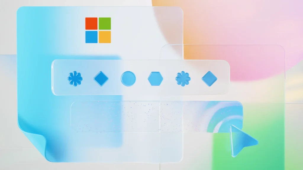 Diseño abstracto con el logotipo de Microsoft y una barra que muestra símbolos geométricos simulando caracteres de contraseña.